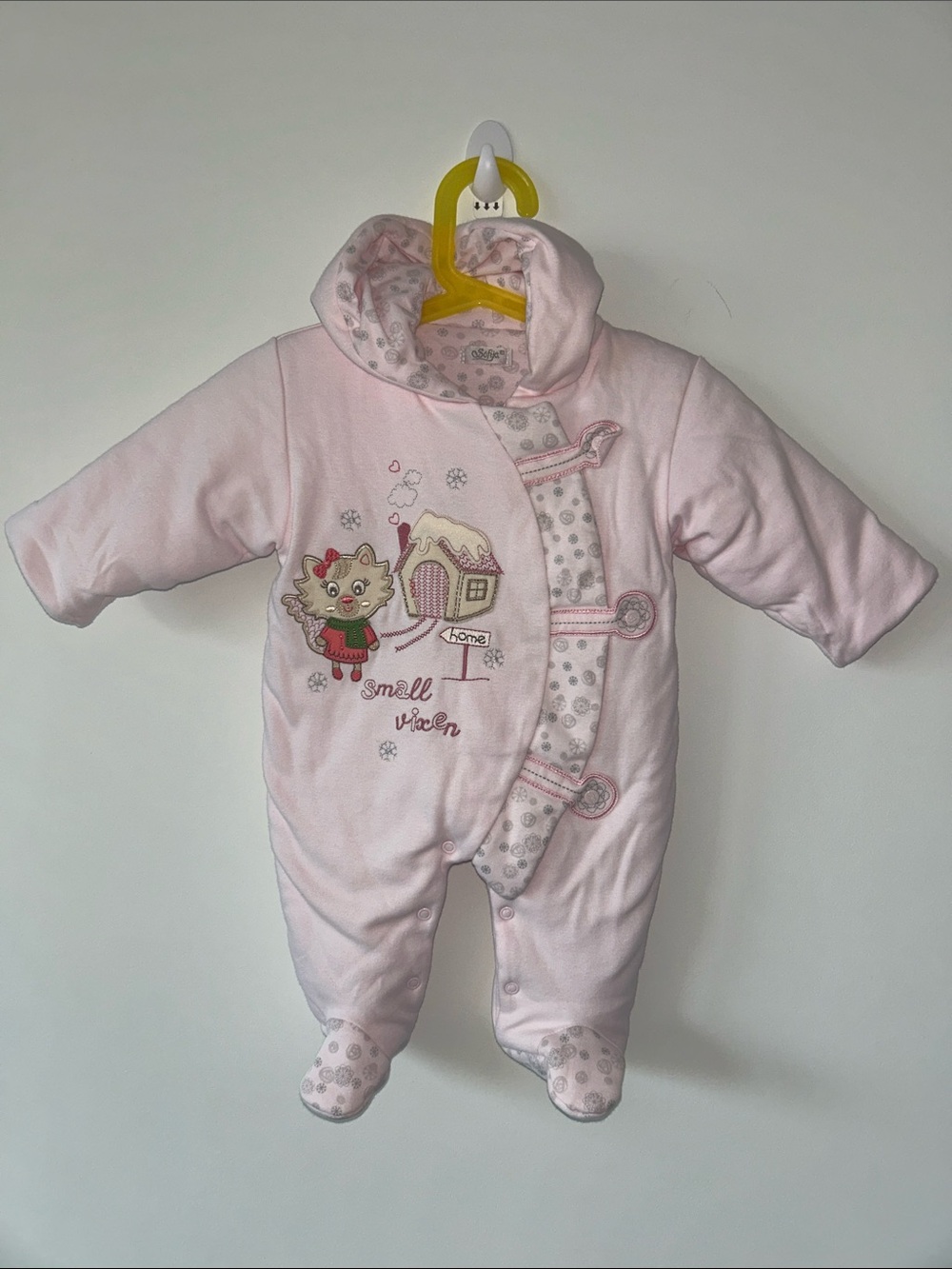 Sofija Luxury European Boutique Pink Embroidered Hooded Footed Pramsuit Snowsuit